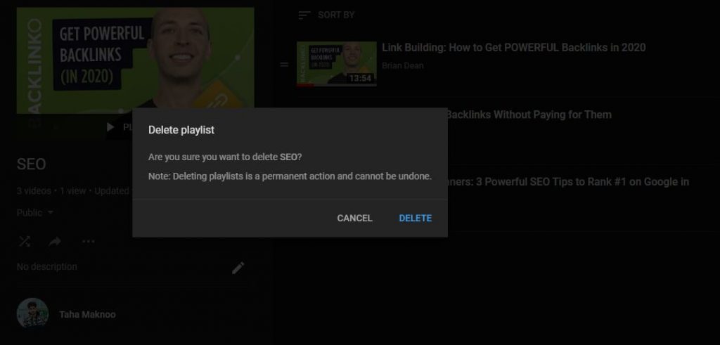 how to delete a saved playlist on youtube